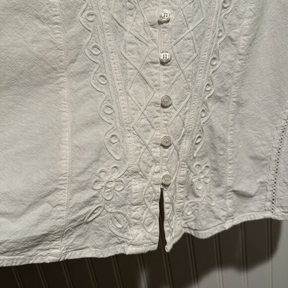 Soft Surroundings White Embroidered Boho Blouse Bell Sleeves Peruvian Cotton 1X - Picture 2 of 10